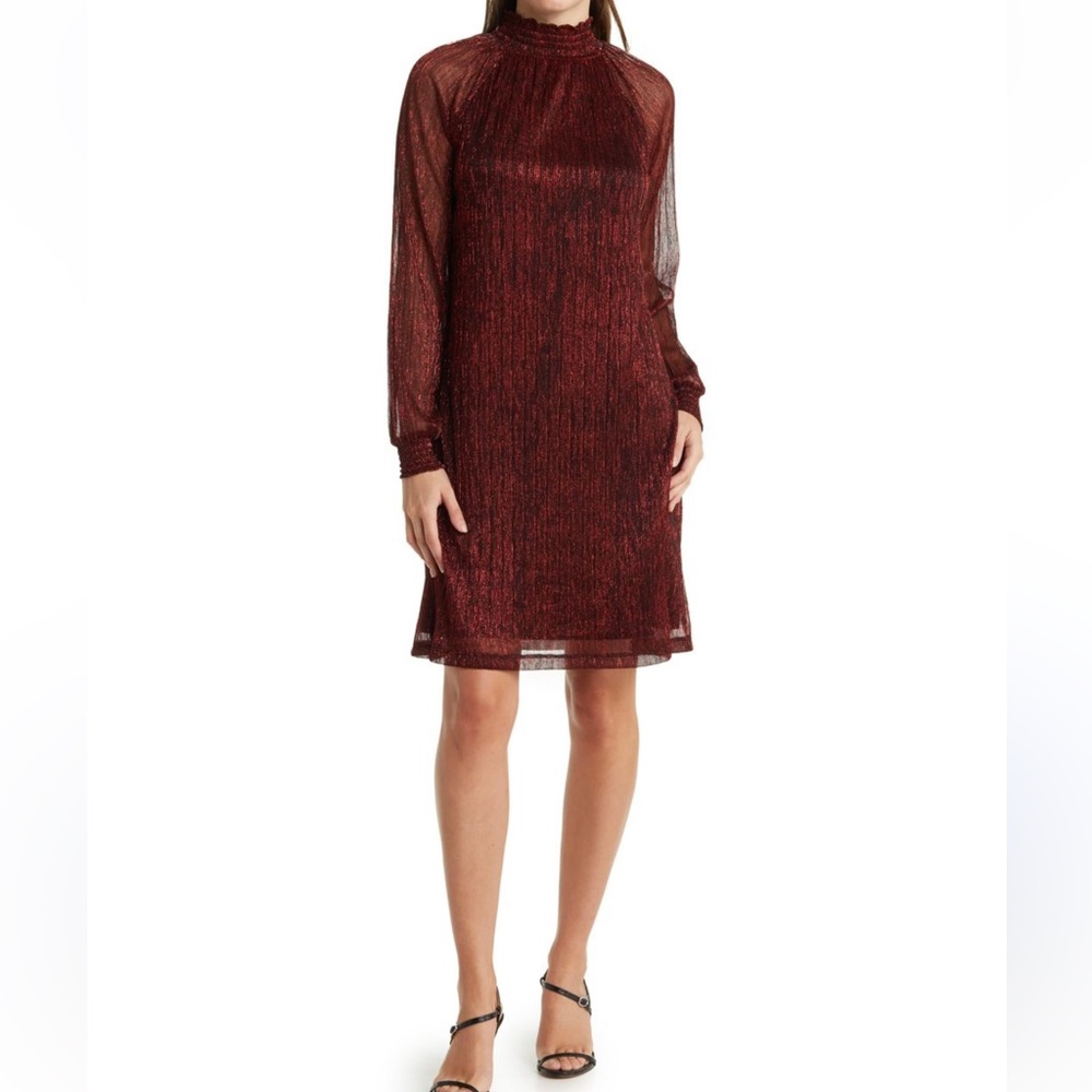 Nina Leonard Float Foil Print Elegant Sheer Dress cc.